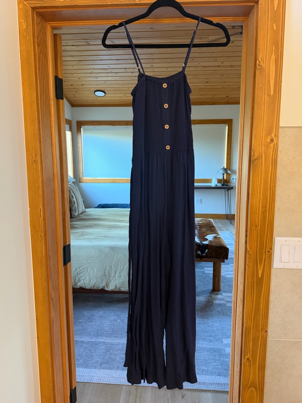 Navy Spaghetti-Strap Wide-Leg Jumpsuit